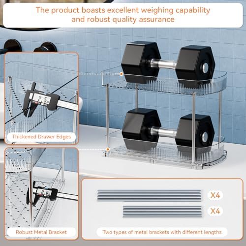 2 Pack Large Pull Out Bathroom Organizers and Storage,2 Tier 12.8″ Tall Sliding Kitchen Under Sink Organizer for Cleaning Products Storage,Acrylic Clear Bathroom inder Sink Organizer,Undersink Storage