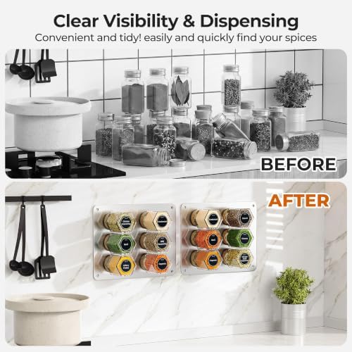 Set of 12 magnetic glass spice tins with 180 seasoning label stickers