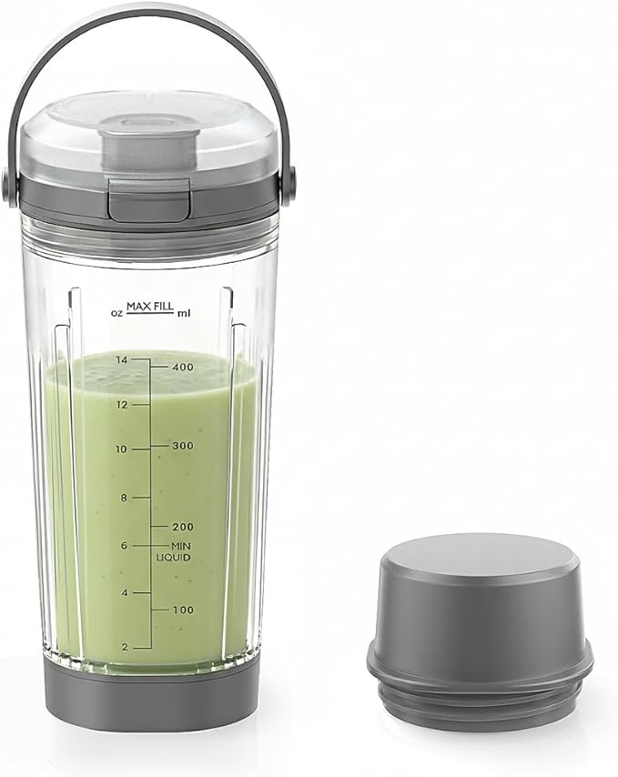 18 oz Vessel Cup Compatible with Ninja Blast Portable Blender, Accessories Sip Lid with Carry Handle, Bottom Cap and Blade Cover Fits for BC150/ BC100 Series Blender (Gray)