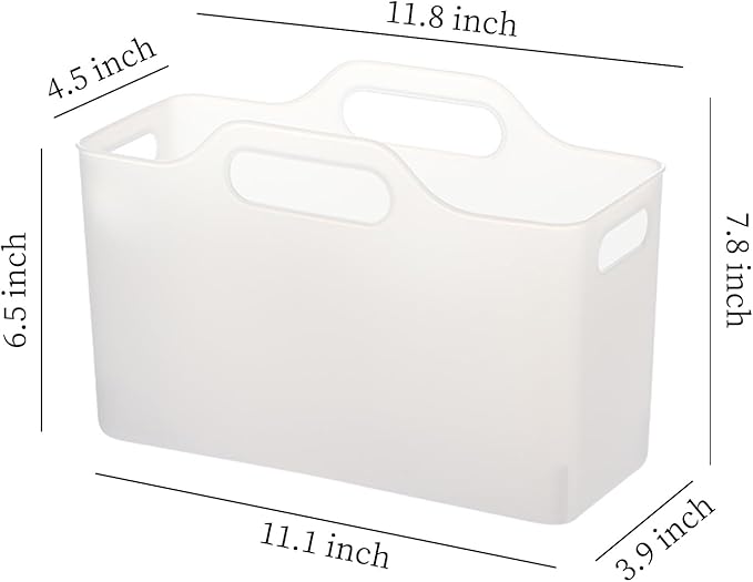 2 Pack Fridge Organizer Bins with Handle, PP Plastic Refrigerator Organizers and Storage for Kitchen, Laundry, Cabinets and Fridge, Translucent Pantry Organizers and Storage, 11” x 4.5” x 6.3”