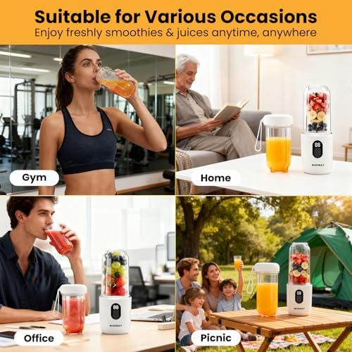 Portable Blender, Personal Blender for Shakes and Smoothies, Portable Juicer with 16 Blades, Small Mini Juicer with Extra Handle Lid for Travel, Sport, Office, Camping and Outgoing (16.9 oz) - Image 5