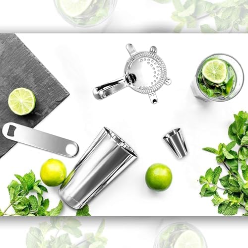 Mixology Bartender Cocktail Shaker Set - Includes 15 & 30 oz Stainless Steel Shakers, 6 Bottle Pourers & More - Essential Martini Making Kit - Drink Mixing Set - 15 Piece Cocktail Bar Set