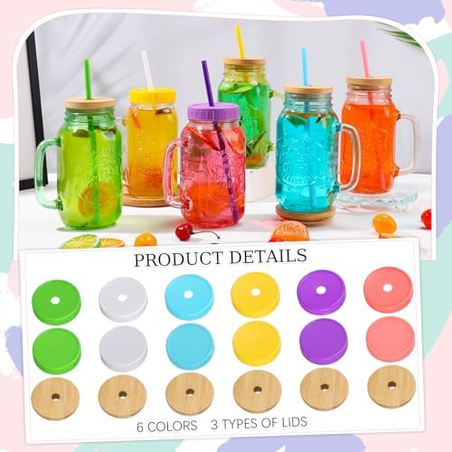 Mason Jars with Handle Colorful Drinking Glasses with Lids Straws