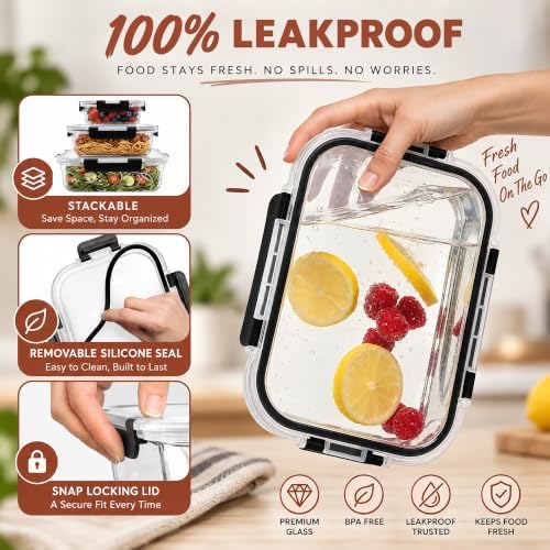 3 Pack (76/35 / 12.5) Oz Large Glass Storage Containers with Lids