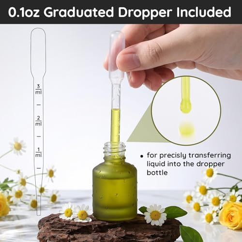 Segbeauty 0.5oz Frosted Glass Dropper Bottles for Oils, 15ml Eye Dropper Bottle Refillable, 4pcs Green Essential Oil Bottles Empty, Liquid Travel Containers for Toiletries, Mini Travel Face Oil Bottle - Image 4