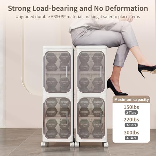 2 Tier Slim Bathroom Storage Cabinet, Foldable and Movable, White