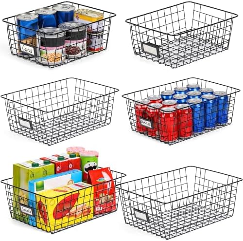 6 Pack Wire Baskets for Pantry Organization and Storage, Kitchen Organizer, 2 XXLarge & 2 XLarge & 2 Large