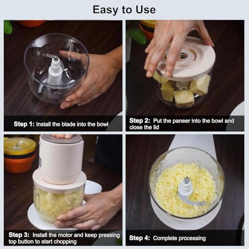 Cordless Mini Food Processor – USB-C Rechargeable 4-Bowl Set (600ML + 3×240ML), Portable Electric Chopper, Blender & Meat Grinder for RV, Dorm, Seniors & Small Kitchens (Beige) - Image 6