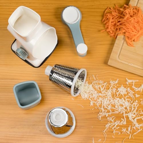 Badelite Cheese Grater Hand Crank Rotating Cheese Shredder Stainless Steel Vegetable Slicer Grater for Kitchen 3 Blades for Cheese, Carrot, Cucumber, Nuts, Chocolate, White - Image 6