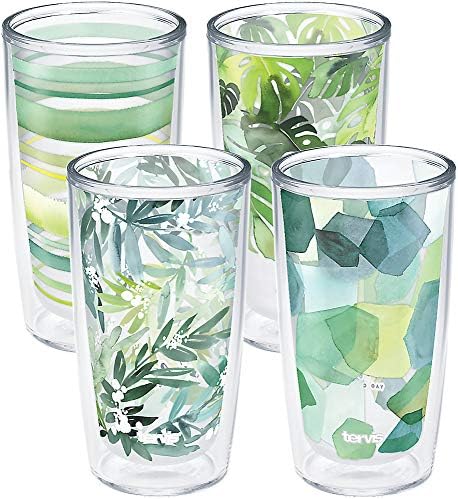 Yao Cheng Green Crystal Made in USA Double Walled Insulated Tumbler Travel Cup Keeps Drinks Cold & Hot, 16oz 4pk, Green Collection