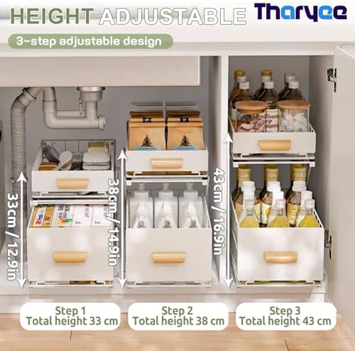 2 Tier Pull Out Cabinet Organizer, Under Sink Organizer, White