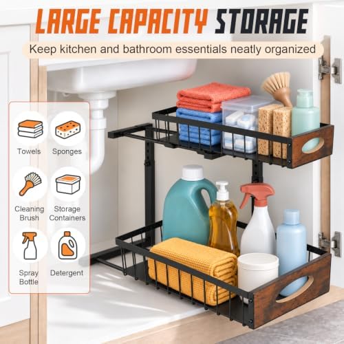 2 Pack Under Sink Organizer, Heavy Duty 2 Tier Pull Out Cabinet Organizer