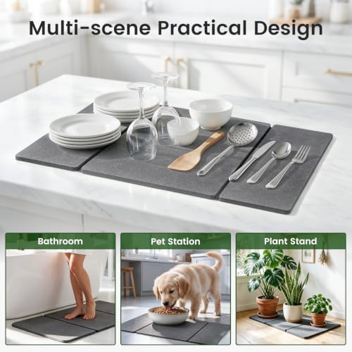 Stone Drying Mat for Kitchen Counter, Quick Dry Stone Dish/Bath Mat 24"x16"