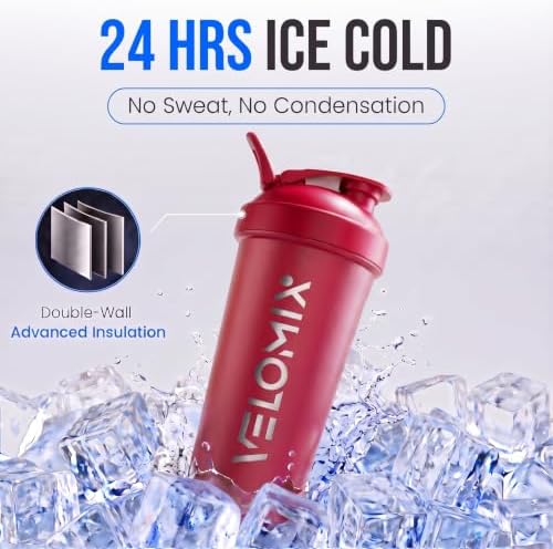 VELOMIX 24oz Stainless Steel Shaker Bottle with Wire Whisk (Red) - Image 3