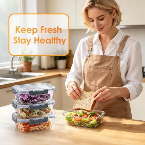 5Pack 22oz Glass Storage Containers with Lids, Grey