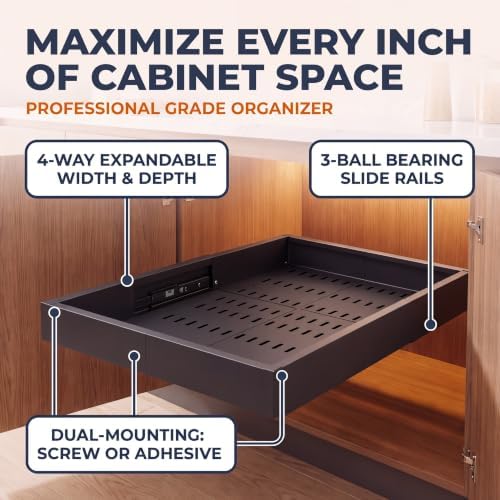 Expandable Pull Out Cabinet Organizer | 4-Way Adjustable Carbon Steel