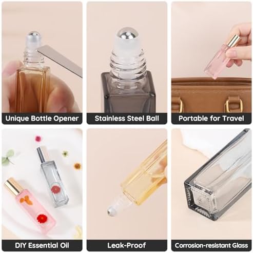 Segbeauty 0.34oz 5pcs Thick Glass Roll on Bottle for Eye Essence, 10ml Empty Refillable Essential Oil Roller Bottles for Travel with Dropper, Roller Ball Applicator for Perfume Travel Containers - Image 2