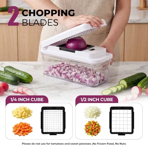SUSLAS Vegetable Chopper with 8 Blades, Food Chopper with Container, Mandoline Slicer & Onion Dicer, Veggie Cutter, White - Image 6