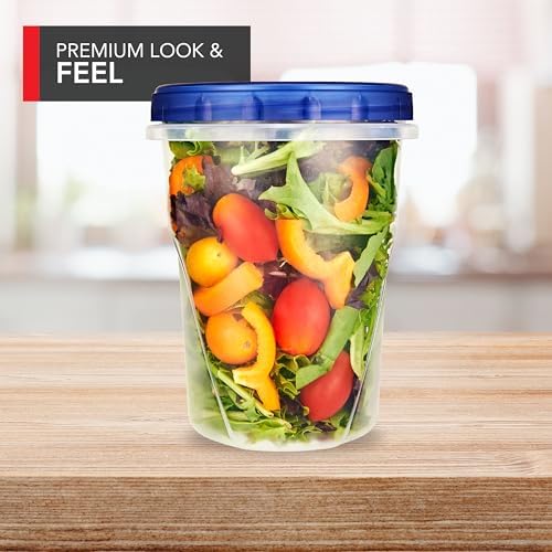 32oz Plastic Containers with Twist Top Lids (6 Pack), Quart Freezer Containers with Lids for Leftover Food, Airtight Reusable Soup Containers, Microwave and Dishwasher Safe