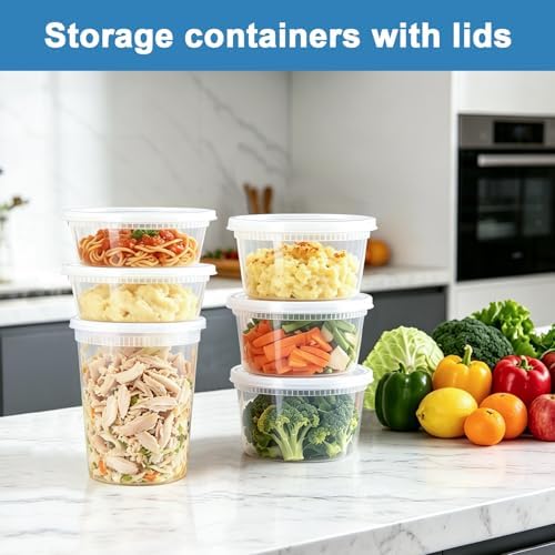 60 Sets Deli Containers With Lids, 8/16/32 Set Quart Containers