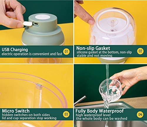 Electric Mini Food Chopper,250ML Portable Garlic Chopper with USB Charging Function, Mini Food Slicer for Onion Vegetables Chili Ginger Meat Nuts Fruits Salad (Green) - Image 6