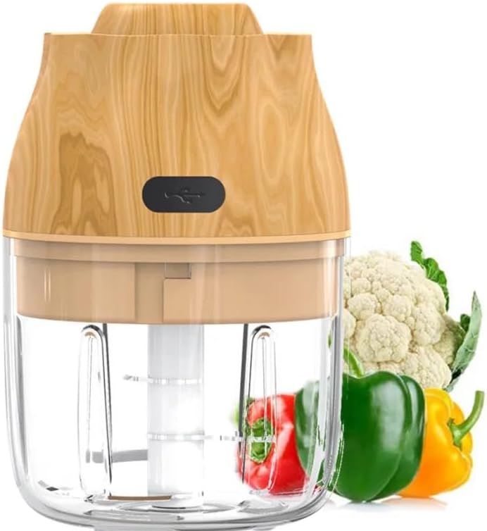 Electric Garlic, Fruit, and Vegetable Mini Food Chopper: Compact Wireless Processor Ideal for Ginger, Chili, Meat, and More, 250ML, Wood - Image 2