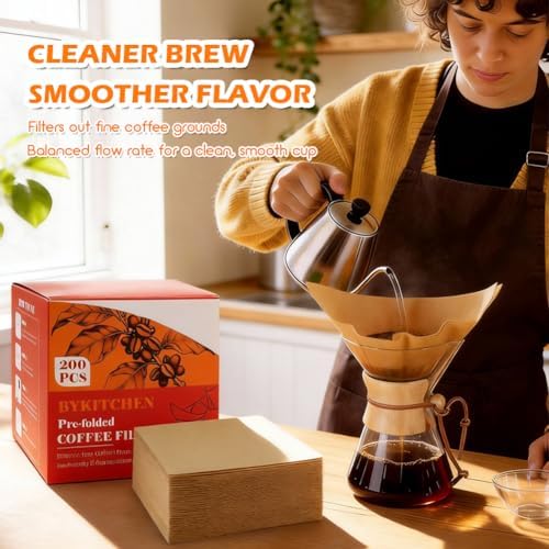 200 Count Unbleached Pour Over Coffee Filters, Square