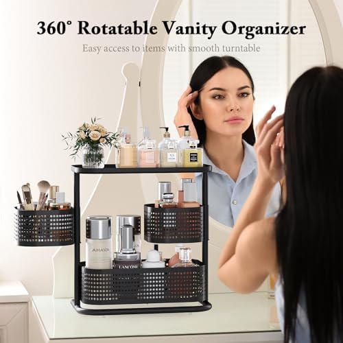 Metal Bathroom Counter Organizer，Rotating Countertop Storage Shelf