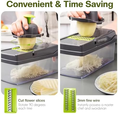ALIF H&K 16-in-1 Vegetable Chopper & Mandoline Slicer, Heavy-Duty Food Chopper with 8 Stainless Steel Blades, Onion Dicer, Veggie Cutter, Drain Basket, Egg Separator & Storage Container - Image 5