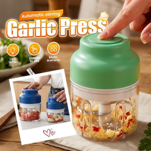 Electric Mini Garlic Chopper Set, 2026 New Small Garlic Chopper Mincer, USB Rechargeable, Wireless Veggie Grinder, Rapidly Garlic Minces Ginger Onion Chili Veggie (Purple, 320ML) - Image 2