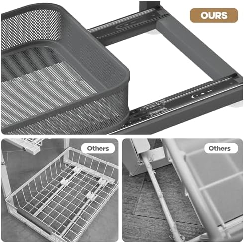 2-Pack 21.3 IN Depth Under Sink Organizer With Next-Gen Ball-Bearing Slides,Sophisticated Mesh 2-Tier Pull Out Shelf for Kitchen & Bathroom,Fits Small Items-Gun Gray