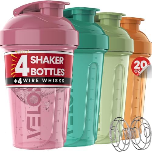 VELOMIX 4 Pack 20oz Protein Shaker Bottle for Protein Mixes, Blush Wave by VELOMIX