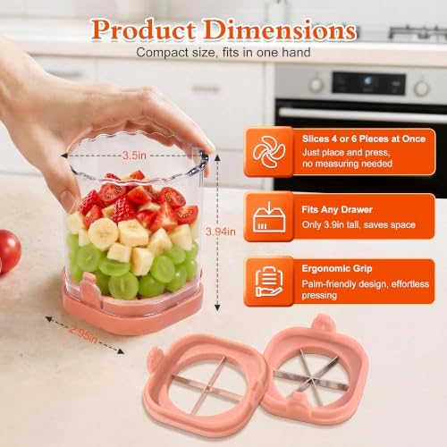 CEHNCEH 2-in-1 Fruit Slicer Cup Detachable Perfect Stainless Steel (Pink) - Image 5