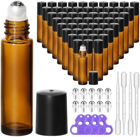 KEYWING 10ml Amber Glass Roller Rottles for Essential Oils, 54 Pack by KEYWINGDirect