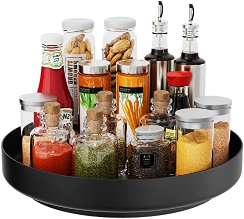 Lazy Susan Turntable Organizer - 13 inch Rotating Spice Rack Metal Lazy Susan for Cabinet Pantry Kitchen Countertop Bathroom Refrigerator Table Storage, Black