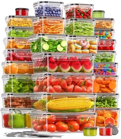 60 PCS Food Storage Containers with Lids, Plastic Food Containers