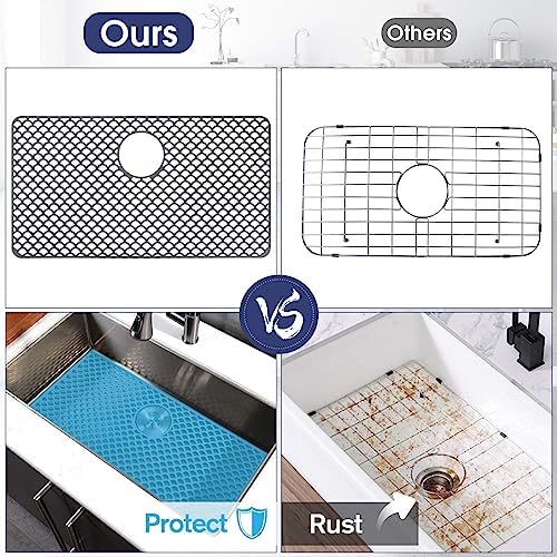 Silicone Sink Protector Mat for Kitchen Sink, 28"x15" Rear Drain