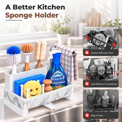 Stainless Steel White Marble Finish Sponge Holder for Kitchen Sink