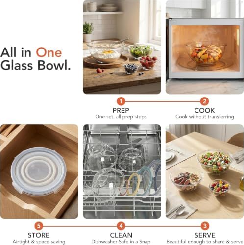 GENICOOK 4Set Nesting Glass Mixing Bowl Set with Airtight Lids BPA Free - Image 6
