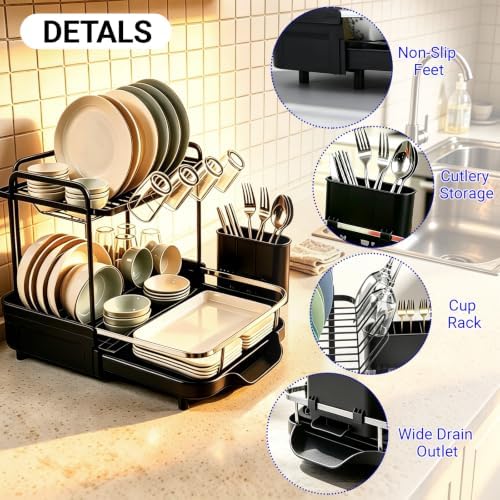 Dish Drying Rack for Kitchen Counter, Large Expandable Dish Drainer