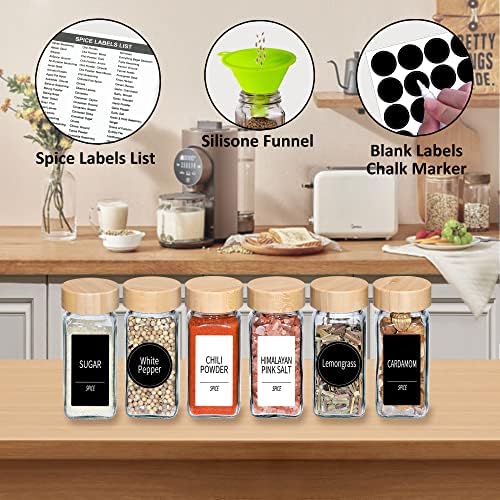 48-Pack Empty Glass Spice Jars with Labels, 4 oz, Bamboo Lids