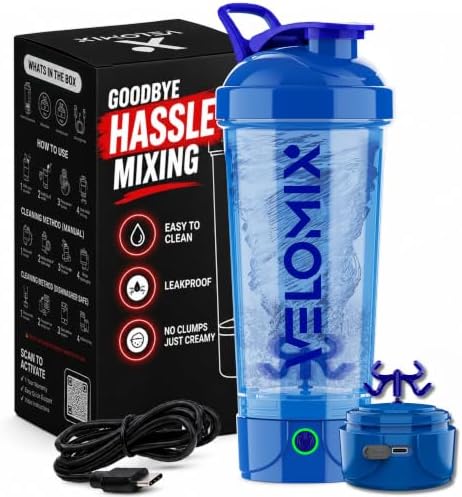 VELOMIX 24oz Electric Protein Shaker Bottle for Protein Mixes, Blue by VELOMIX