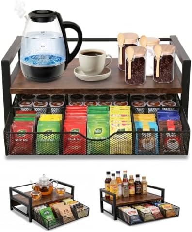 Tea Bag Organizer with 6 Compartments, Extra Large Countertop Tea Holder