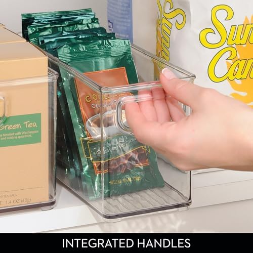 Slim Clear Plastic Stackable Storage Bin, Tall Narrow, 4-Pack