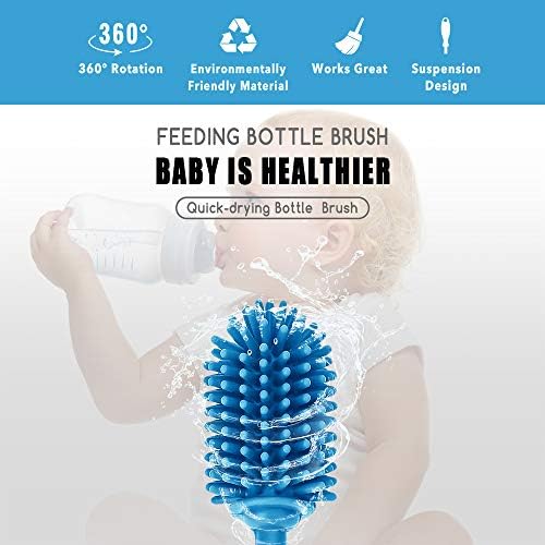 Silicone Bottle Brush with Long Handle, 12.5" Bottle Cleaning Brush, Blue - Image 6