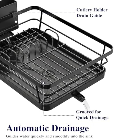 Dish Drying Rack for Kitchen Counter, 12''W x 15.5''L, Black