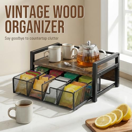 Tea Bag Organizer for Countertop with 8-Slot Drawer