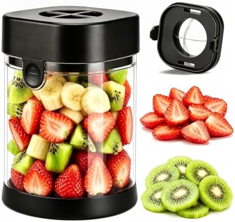 2-in-1 Fruit Slicer Cup, Strawberry Slicer Dicer with Lid & Stainless Steel Blades, Detachable Kitchen Gadget for Banana Strawberry Grape Egg Vegetable Salad (Black) by Unknown