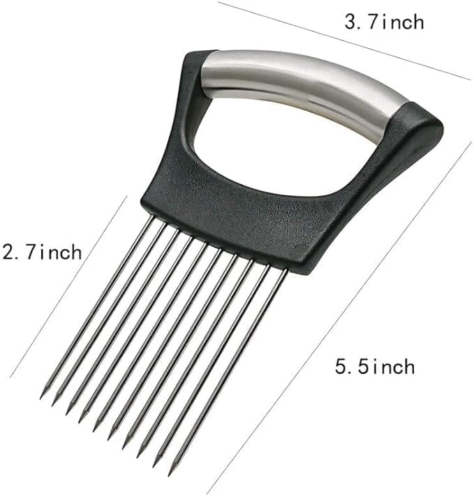 Stainless Steel Onion Slice Holder, 2025 Upgraded Vegetable Slicer Cutter, Multifunctional Lemon Tomato Potato Meat Chopper Slicing Assistant Kitchen Tool (1)