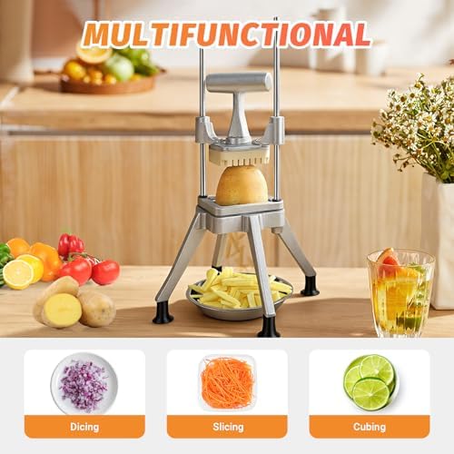 Commercial Vegetable Chopper Dicer w/3 Replacement Blades Onion Dicer Commercial Heavy Duty Vegetable Fruit Chopper Stainless Steel French Fry Cutter - Image 4